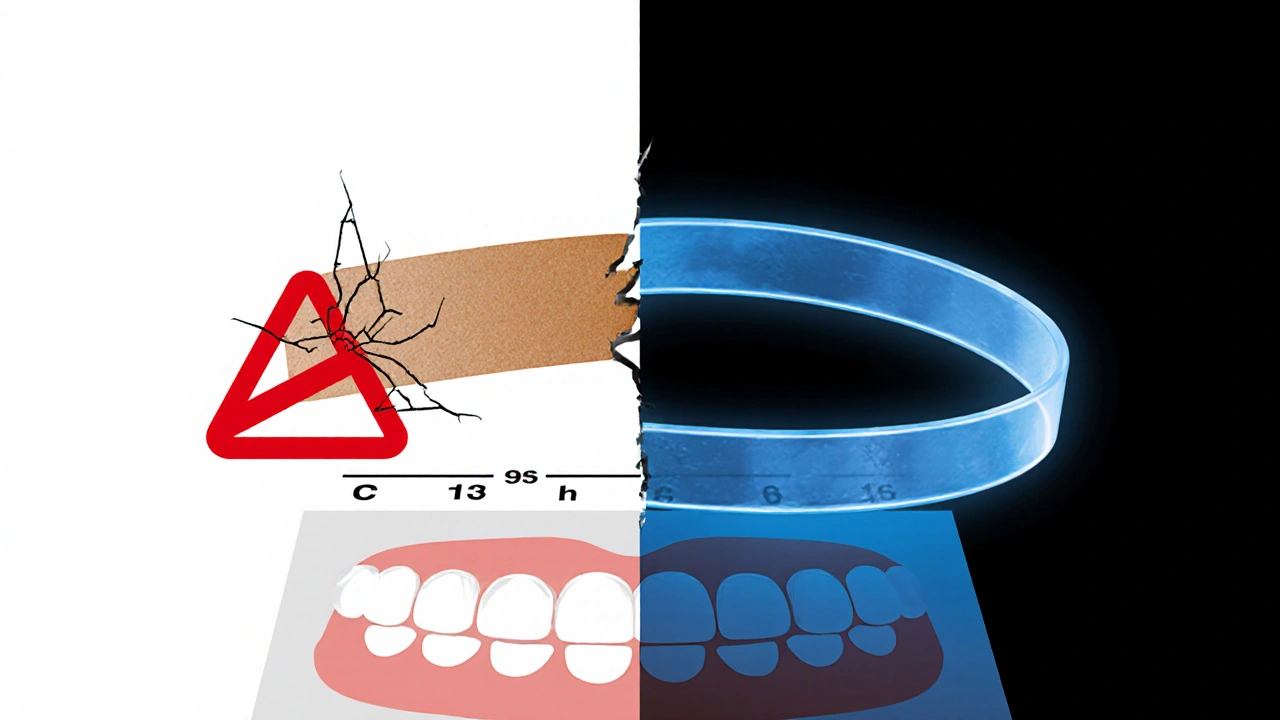 Dvě gumičky: jedna s varováním, druhá bez latexu, zářící v klidném prostředí.