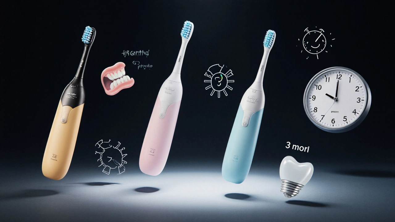 Tři typy Curaprox kartáčků ve světlech pro dospělé, děti a implantáty.