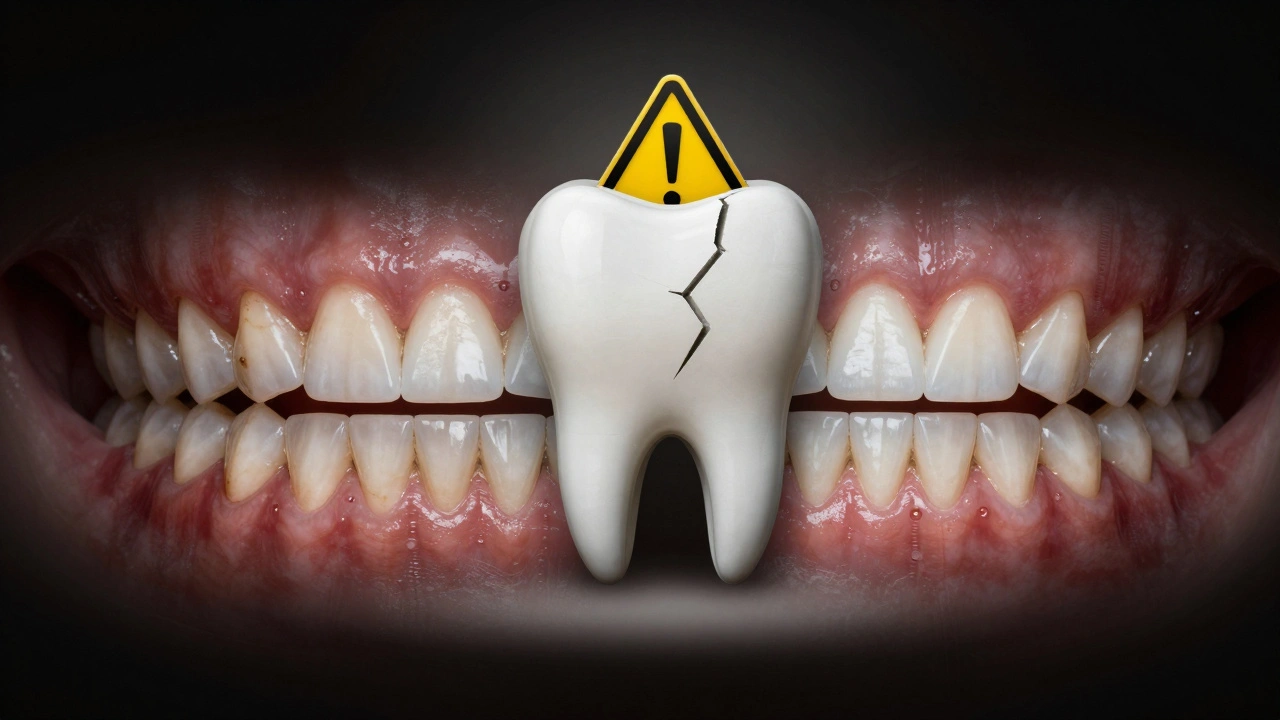 Dvě protichůdné obrázky zubů: přirozeně tmavé vs. příliš bělé s poškozeným smaltem.