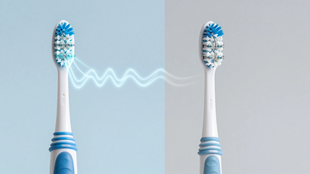 Porovnání sonického a rotačního kartáčku pod zubními nápravami.