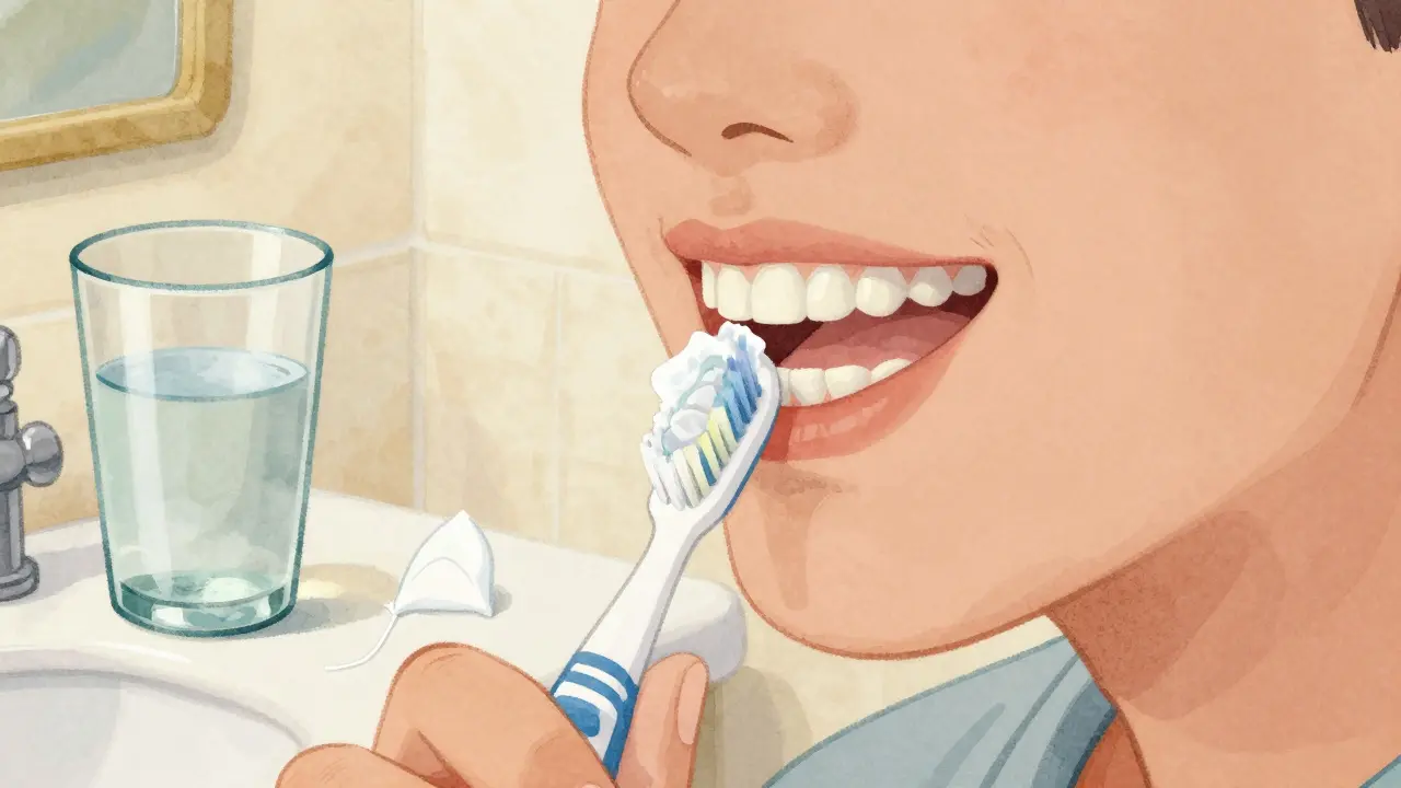 Čištění zubů jemným kartáčkem a sodou bikarbónou