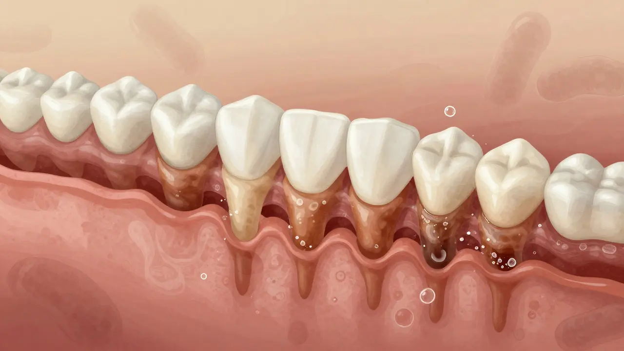 Postupné tvrdnutí zubního plaku na kamenitou vrstvu.