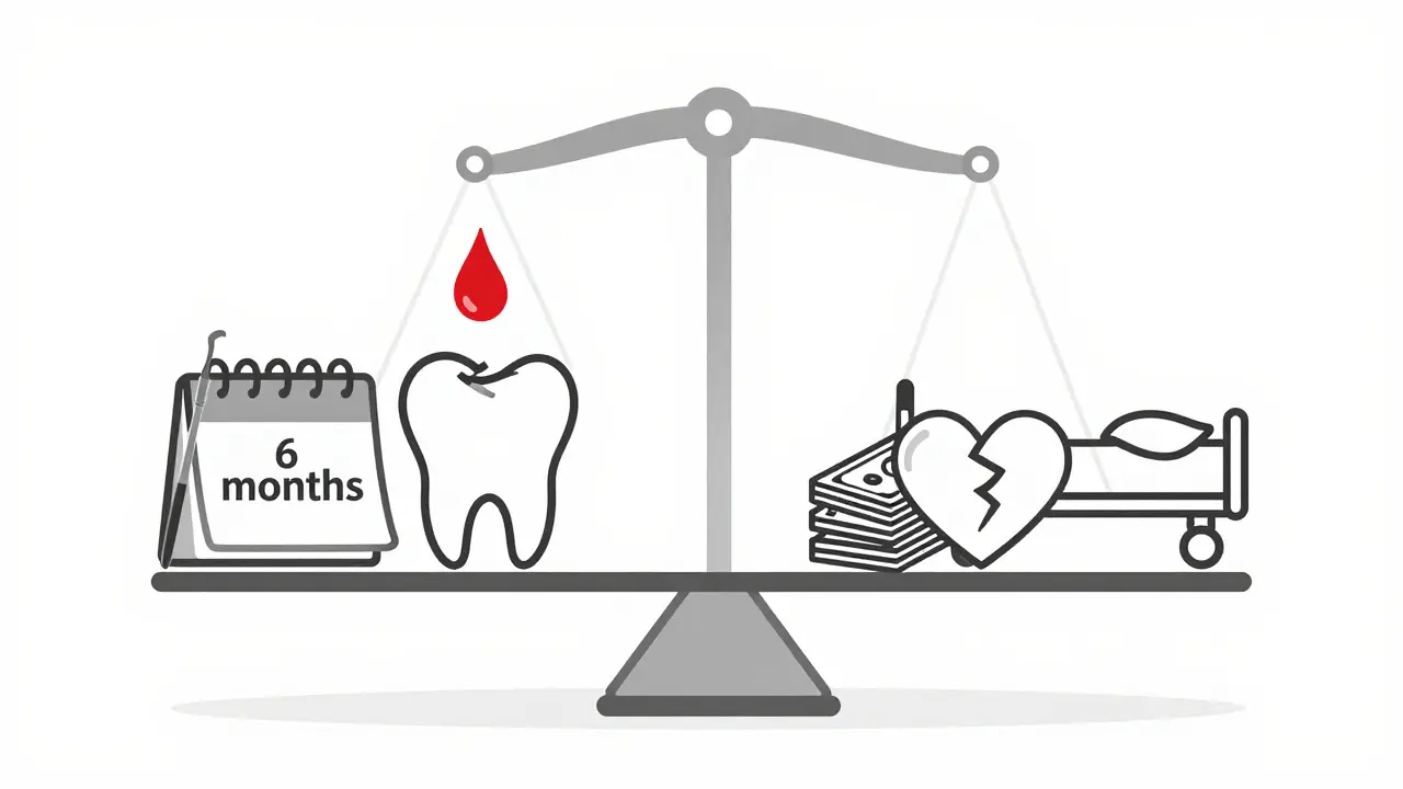 Váha s malou návštěvou zubaře na jedné straně a důsledky zanedbání na druhé.