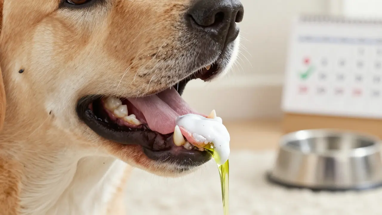 Přehledný náčrt zubního kamene na zubech psa a jemného čištění přírodní pastou.