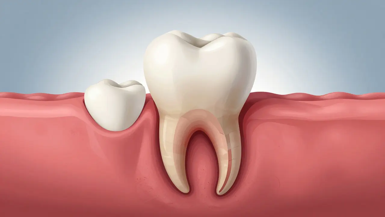 Ztráta kosti pod dásní způsobená dlouhodobým zubním kamenem.