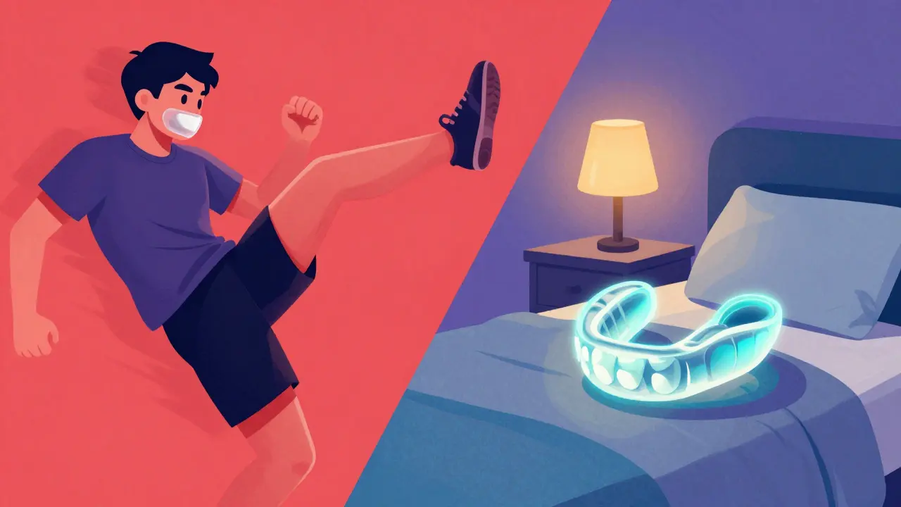 Dva typy chráničů vedle sebe: sportovní v akci a noční u postele