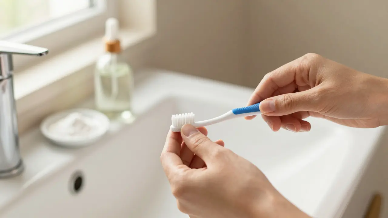 Domácí ústní hygiena s mezizubním kartáčkem a olejem