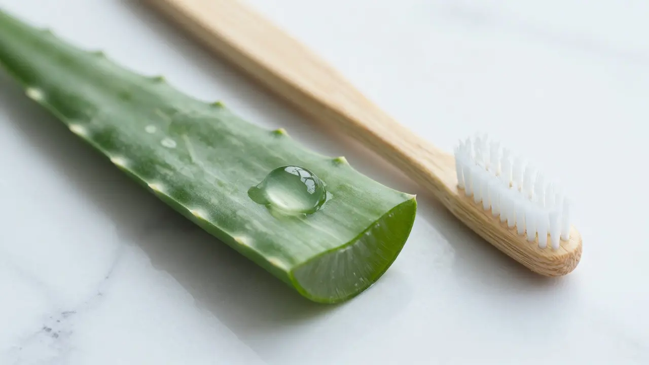 List aloe vera a jemný zubní kartáček pro regeneraci dásní