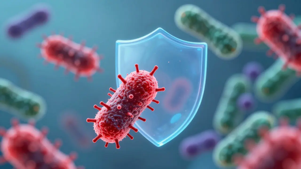 Koncept účinku antibiotik na bakterie v ústech