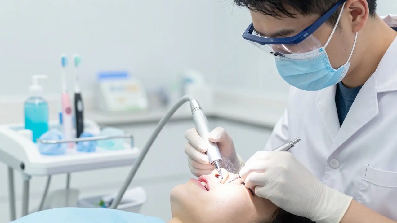 Profesionální čištění zubního kamene ultrazvukem u zubaře