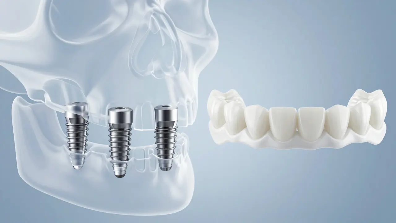 Schéma implantace All-on-4 ve čelisti