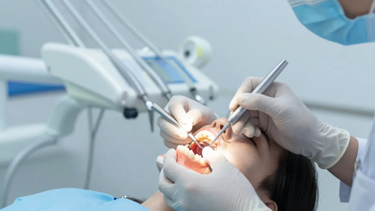 Zubní lékař provádí endodontickou léčbu zubního kanálku