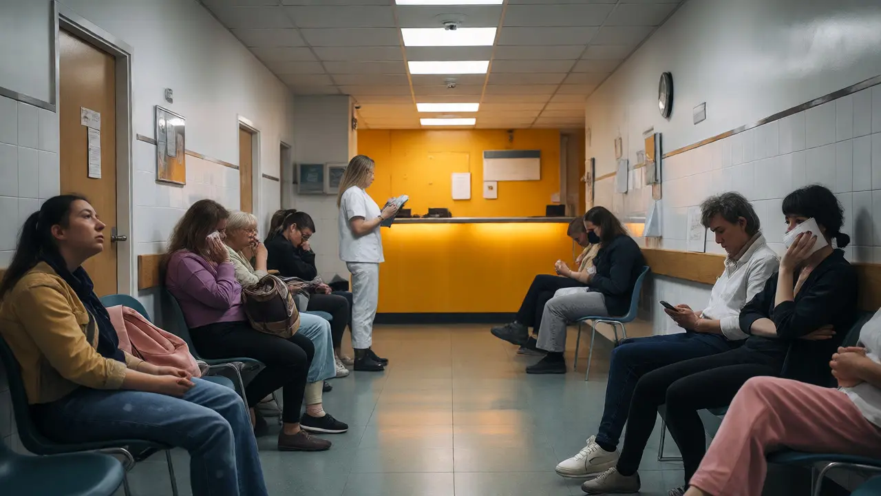 Čekárna na zubní pohotovosti s pacienty