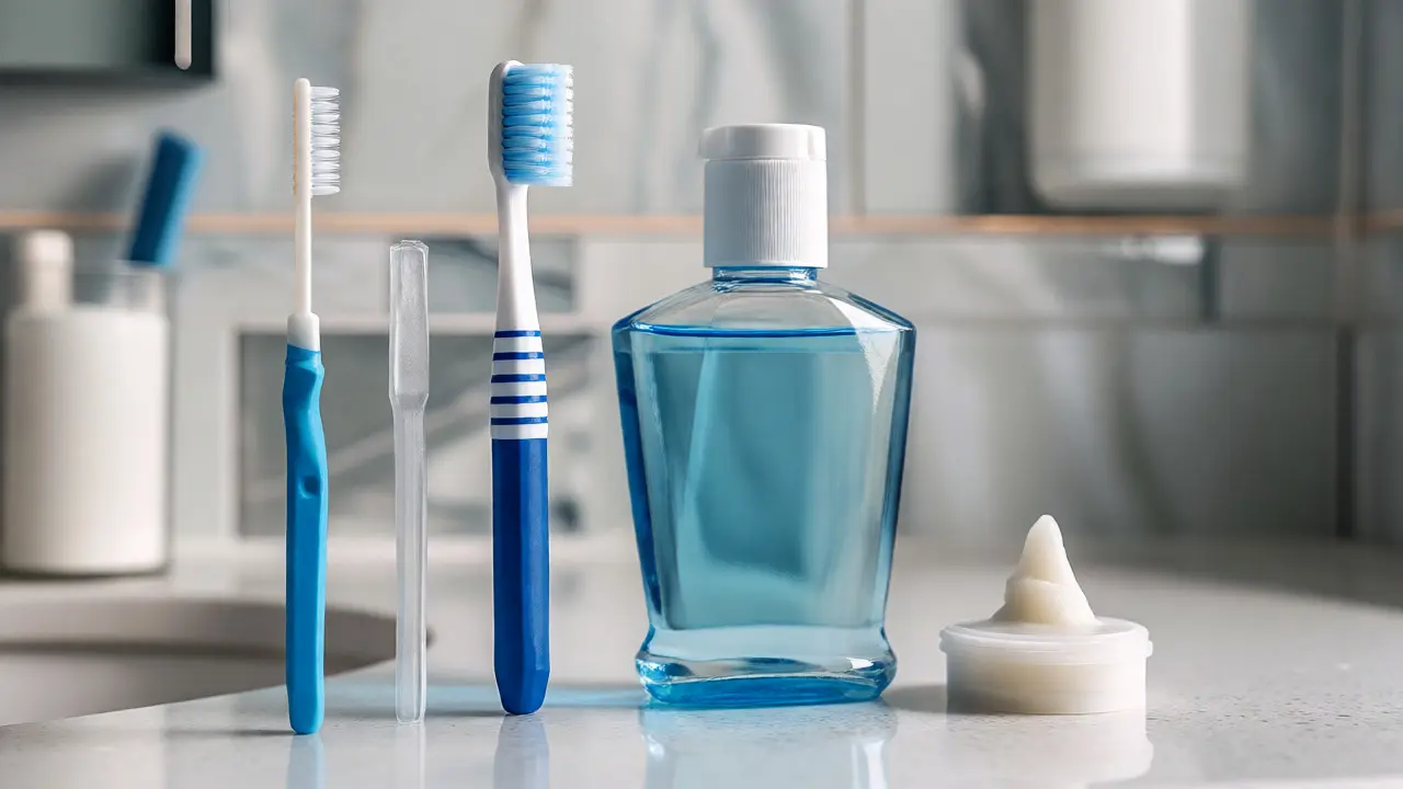Sada hygienických pomůcek pro čištění zubů s rovnátky