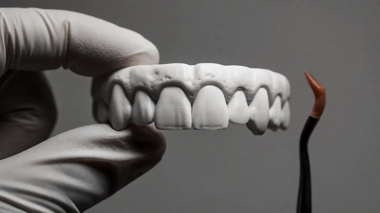 Detailní pohled na 3D tištěný model zubů pro vizualizaci